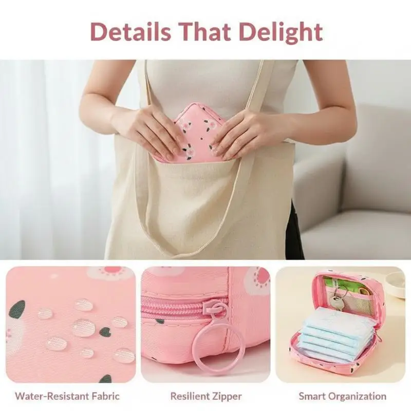 Women Sanitary Napkin Tampon Storage Bag Portable Waterproof Organizer Pouch Cartoon Pattern Sanitary Napkin Bag