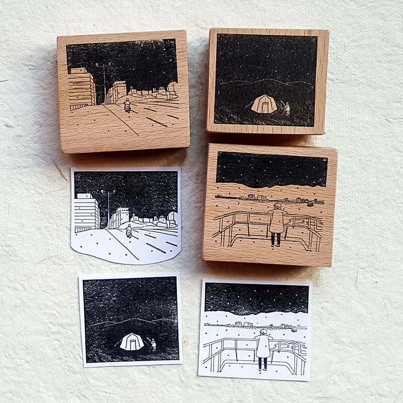 ختم خشبي لسكرابوكينغ كابينغ للرؤية الليلية 7 أنواع سجل القصاصات المجلات الطوابع الخشبية #1