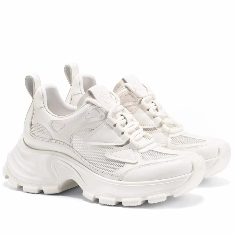 Genuine Leather Mesh White Shoes for Women's Spring and Summer Height-increasing Shoes Comfortable Breathable Casual Sports Shoe