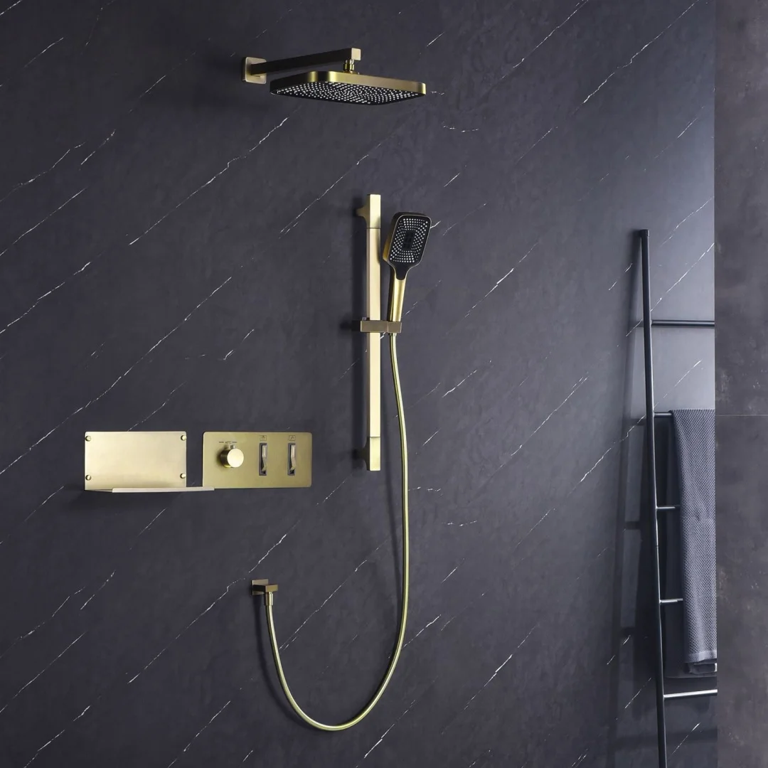 

Gray Hot & Cold Bathroom Shower Faucet In Wall Bath and Shower Faucet Set Brushed Gold Bathroom Mixer Bath and Rainfall Shower