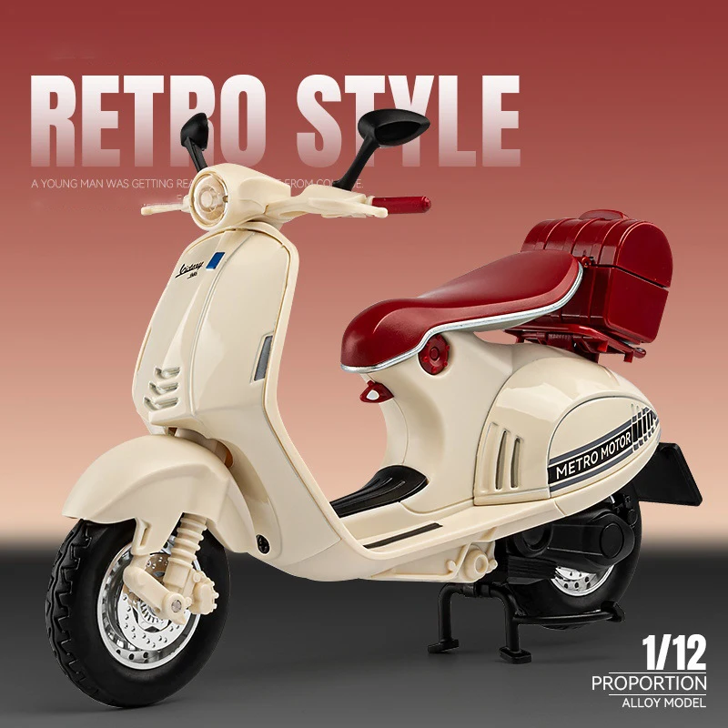 

1:12 Vespa 946 Simulation Alloy Motorcycle Model Shock Absorbers Sound and Light Collection Toy Car Kid Gift