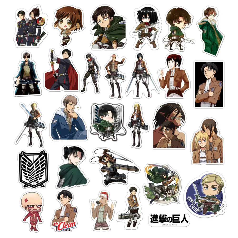 50PCS Cartoon Attack on Titan Anime Personality Graffiti Stickers Kids Toys Skateboard Motorcycle Water Cup Guitar Laptop Gifts