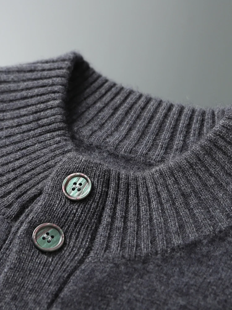 TLOML Men's 100% Cashmere Sweater Mock Neck Button Cardigan Autumn Winter Thicken Soft Warm Smart Casual Cashmere Knitwear Tops