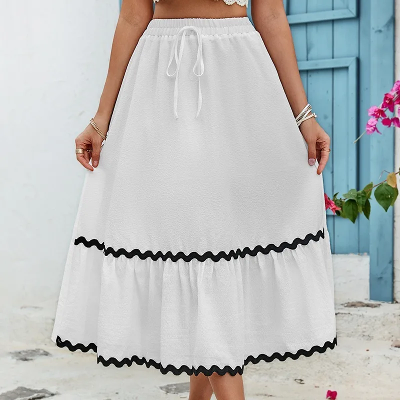 

2024 New Summer Women's Simple Loose Sweet White Skirt Female Casual Clothes Temperament Commuting Women Fashion A-line Skirts