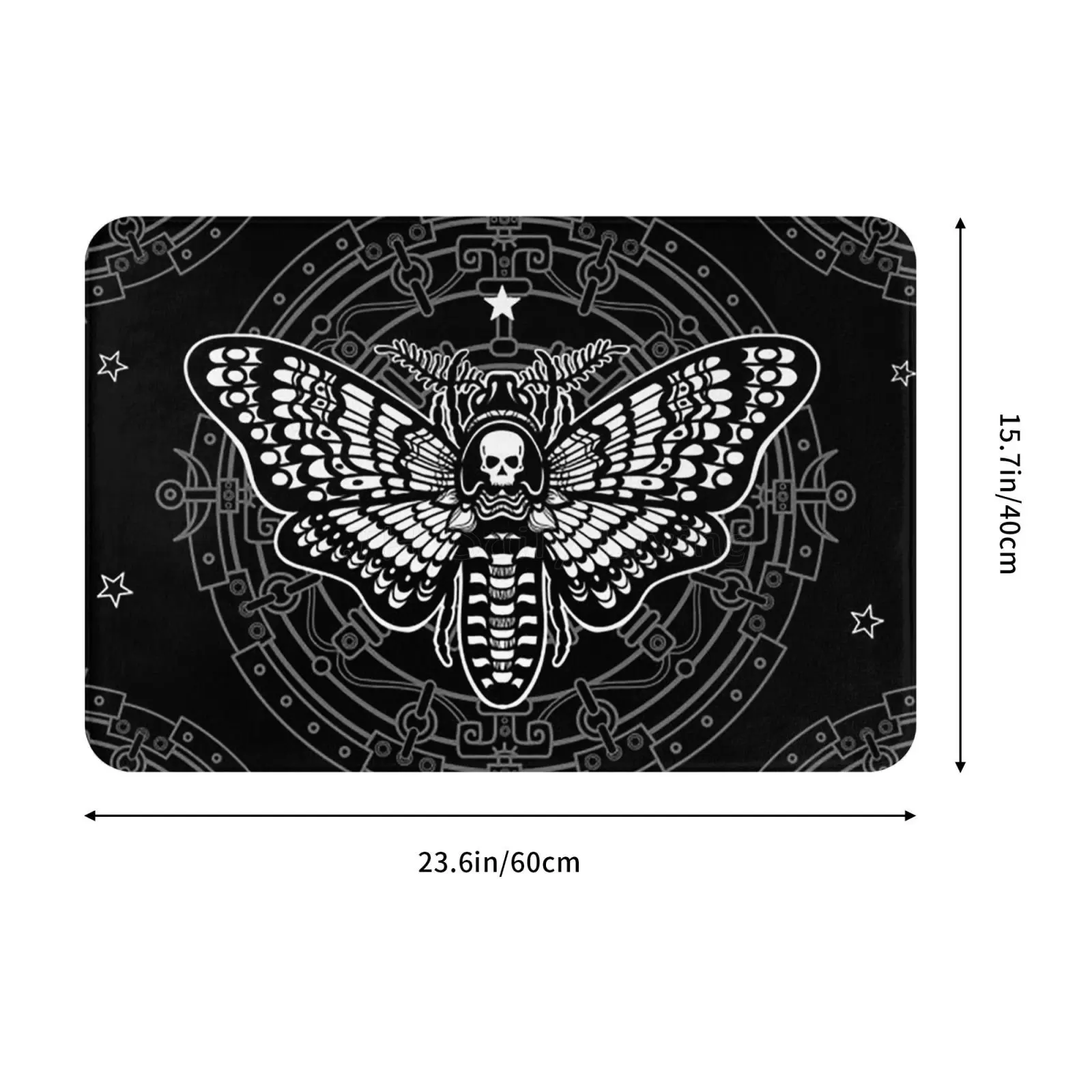 Gothic Witchy Butterfly Moth Floor Mat Mystical Moth Skull Dead Head Welcome Doormat  Anti-Slip Bathroom Mat Entrance Rug Carpet