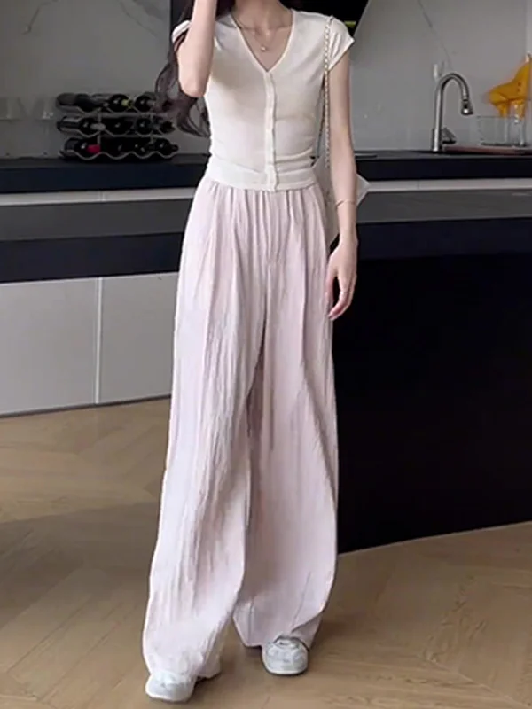 

Широкие брюки из сложенного ледяного шелка, женские летние тонкие повседневные свободные спортивные брюки, длинные брюки с высокой талией, Qui Dry