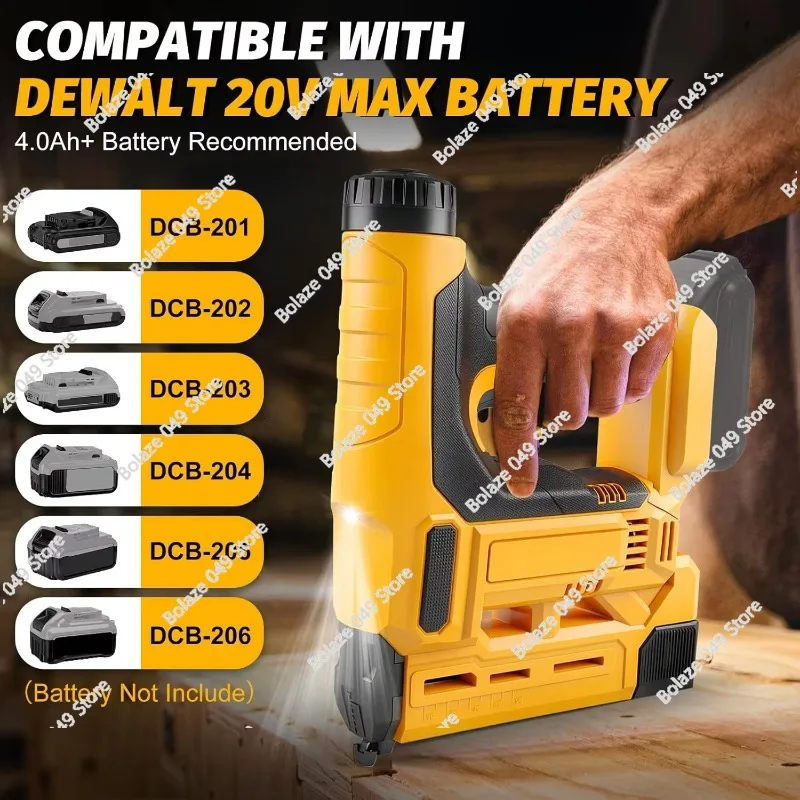 Cordless Nailer, Compatible with 20V Max Battery, 2-in-1 Staple Gun, 2000 Nails for Metal/Plastic Woodworking, Upholstery