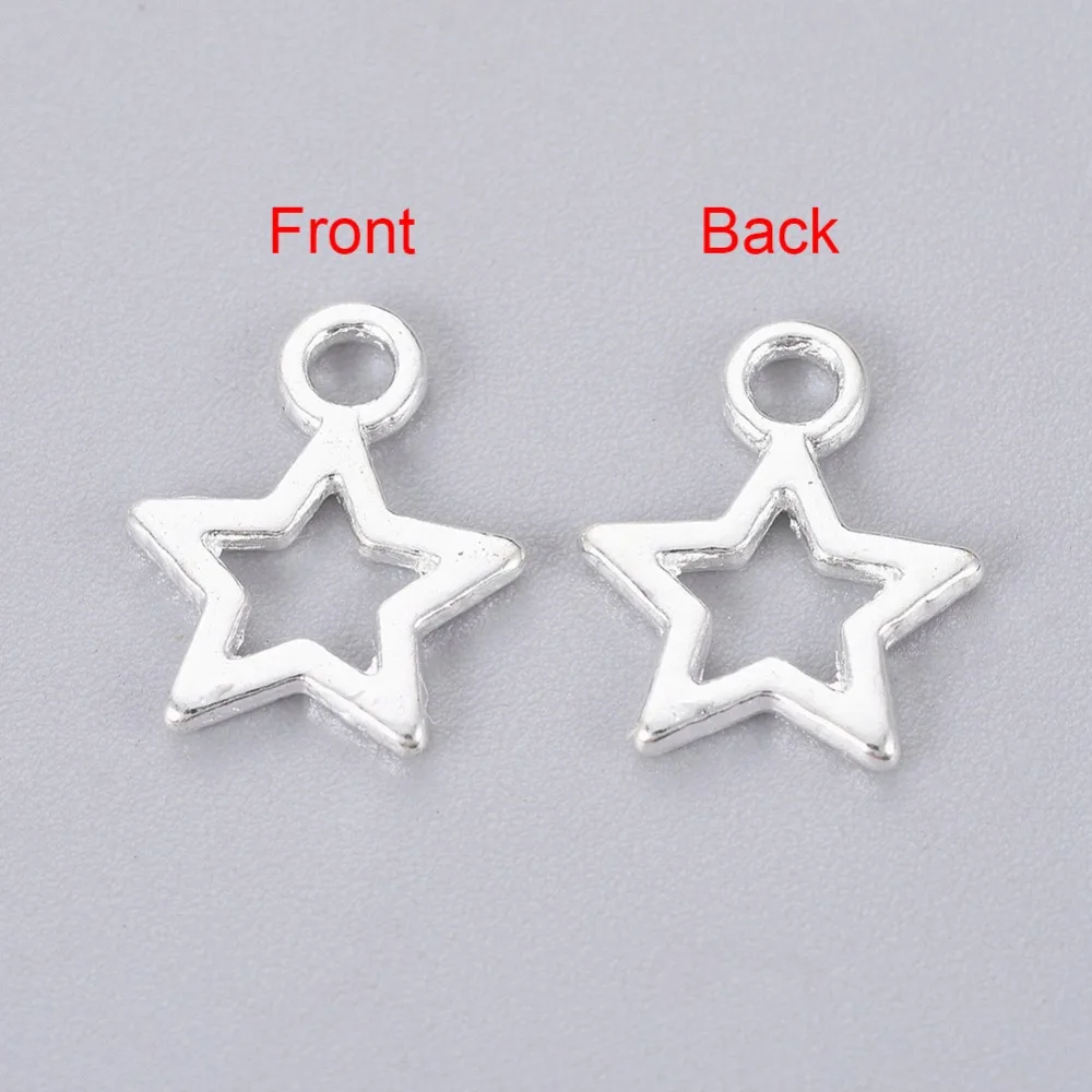 100pcs  style Alloy Pendants Lead Free and Cadmium Free Star Silver color  10mm wide 12mm long hole: 2mm