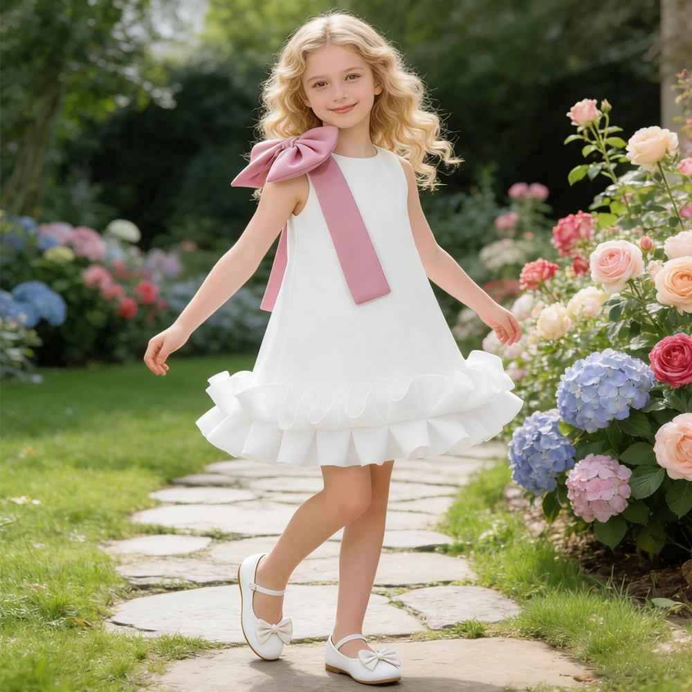 Fashion Baptism Wedding Girls Dress Elegant Birthday Party Princess Prom Dresses for Girl Formal Bow Bridesmaids Evening Costume