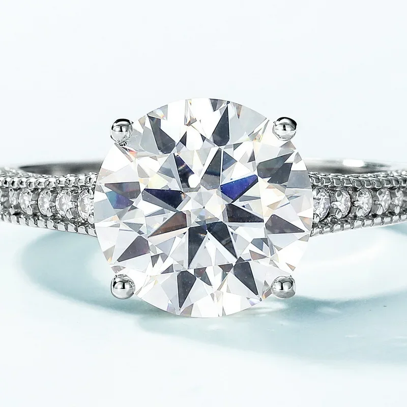 WES خاتم الماس مويسانيتي فائق التألق 925 من الفضة النقية السفلية PT950 اقتراح البلاتين والخطوبة خاتم الزوجين عالي Luxu #4