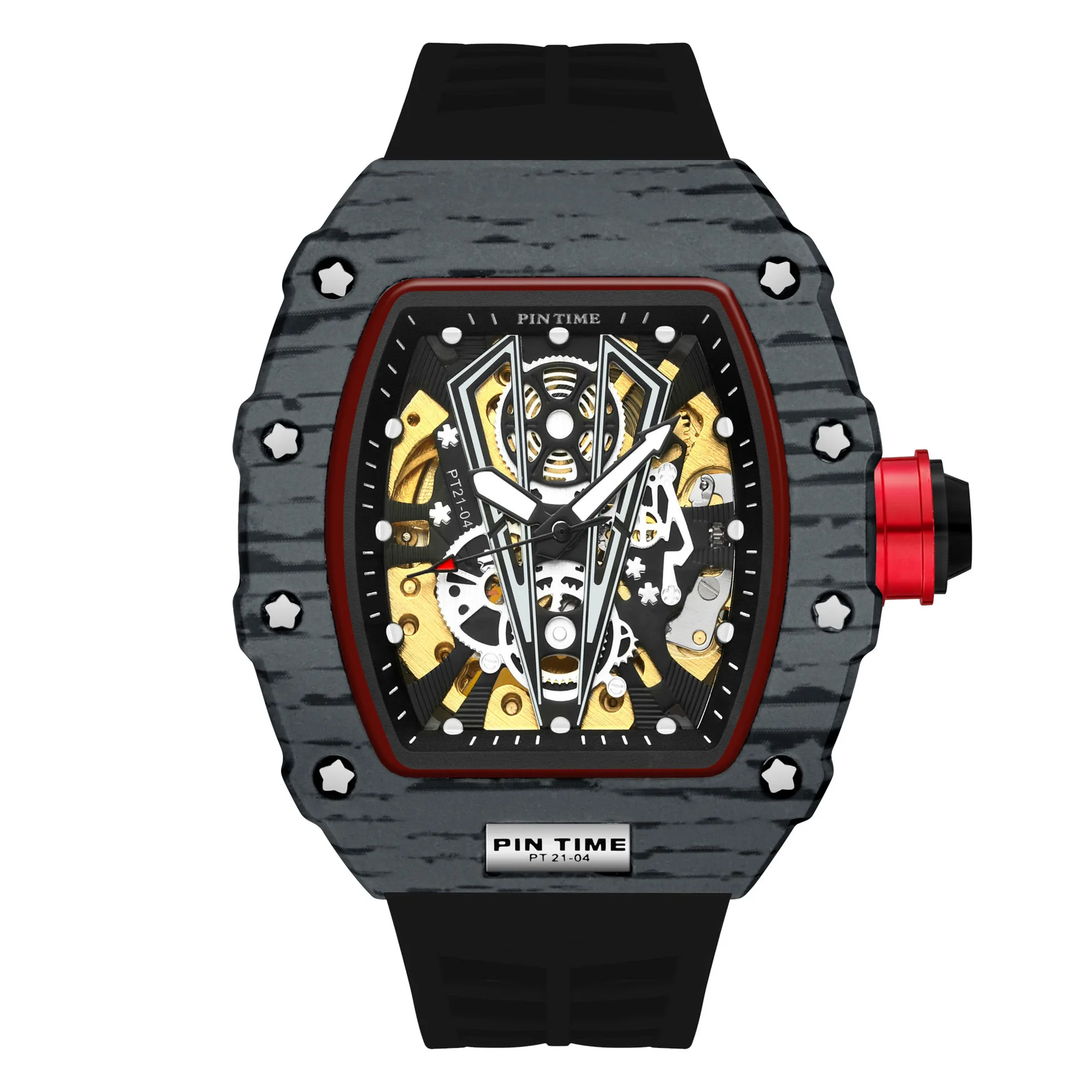 Fashion Mechanical Man Watches Classic RM Desgin Automatic Visable Wristwatch Causal Men Watch Rubber Strap Belt