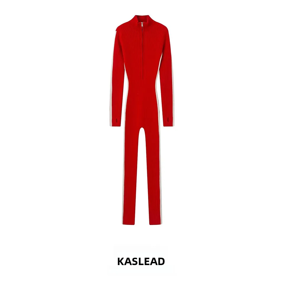 

KASLEAD New Faion Slim Fit Knitted f Zipper Fingerl One-Piece Suit High Waist Long Pants Commute Sle Polyester Fiber