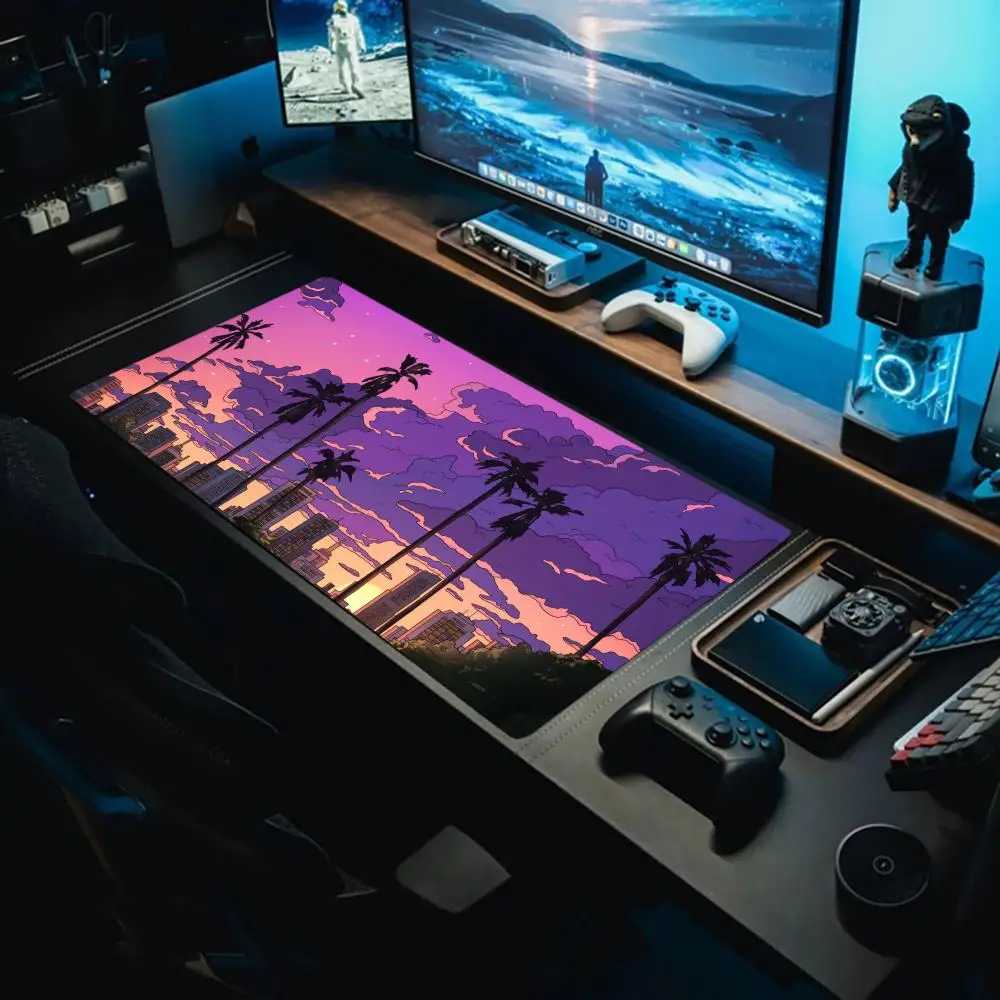 

City and palm trees at dusk Non-slip rubber bottom washable mouse pad suitable for work and gaming and office mouse pads