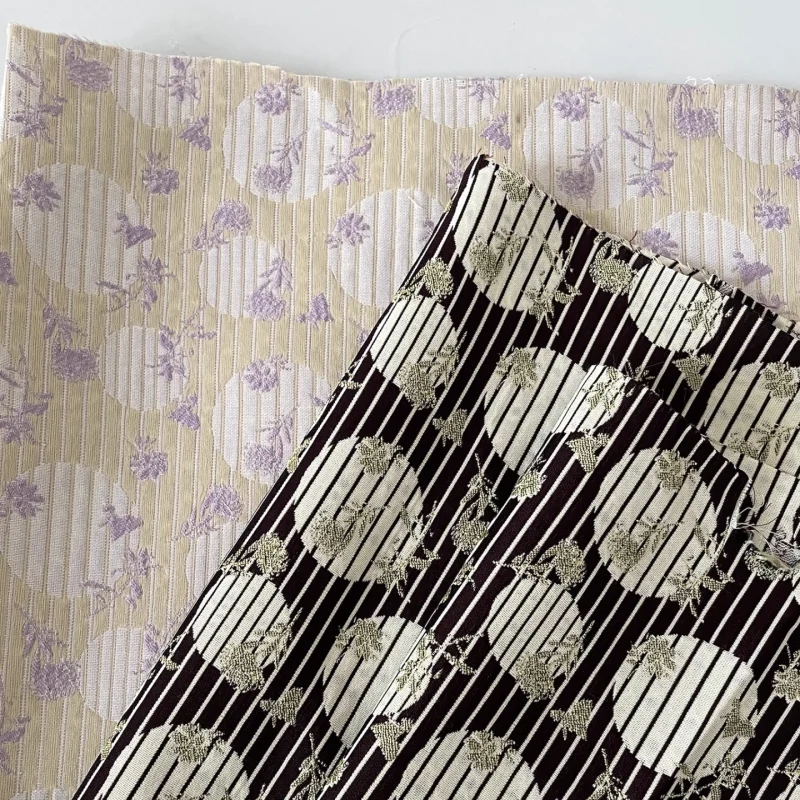 

Retro color-woven stripes floral polyester fabric prints jacquard cardigan outerwear handcrafted diy fabric