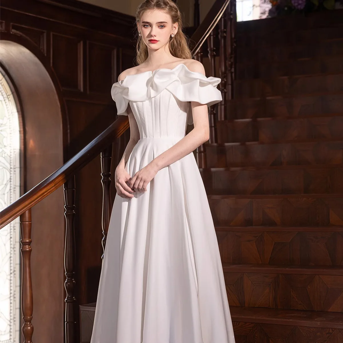 

N1183 Белое атласное свадебное платье, модная женская одежда для девочек, милые платья принцессы с эффектом памяти, белые платья длиной до пола