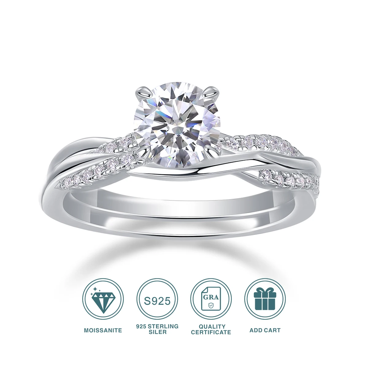 

2pcs combinations Moissanite Rings For Women S925 Silver Diamond Wedding Eternity Band Finger Rings Fine Jewelry Christmas Gift