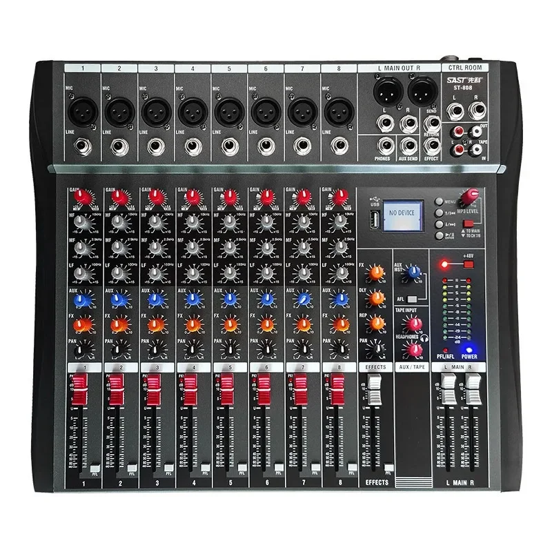 8‑Channel Digital Sound Mixer, Professional Sound Board, Bluetooth USB Recording 16 Effects for Live Stage Home
