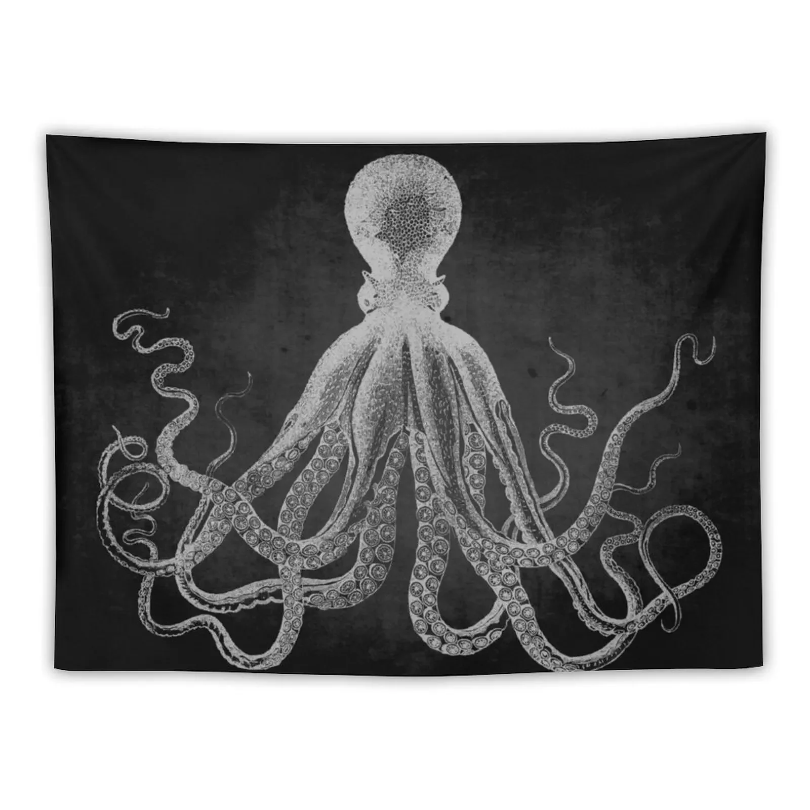 

Vintage Lord Bodner Octopus Print - White on Black Tapestry House Decor Wall Decor Tapestry