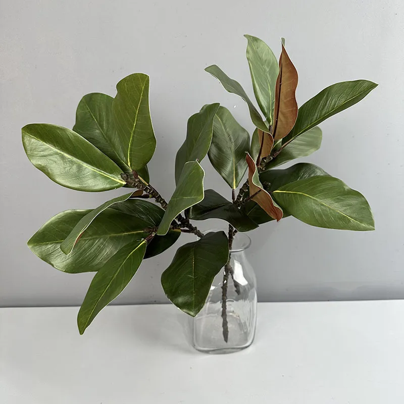 2pcs Artificial Magnolia Leaf Green Plant Floral Plastic Simulation Magnolia Branch Fake Plants Leaves Shopping Mall Decoration