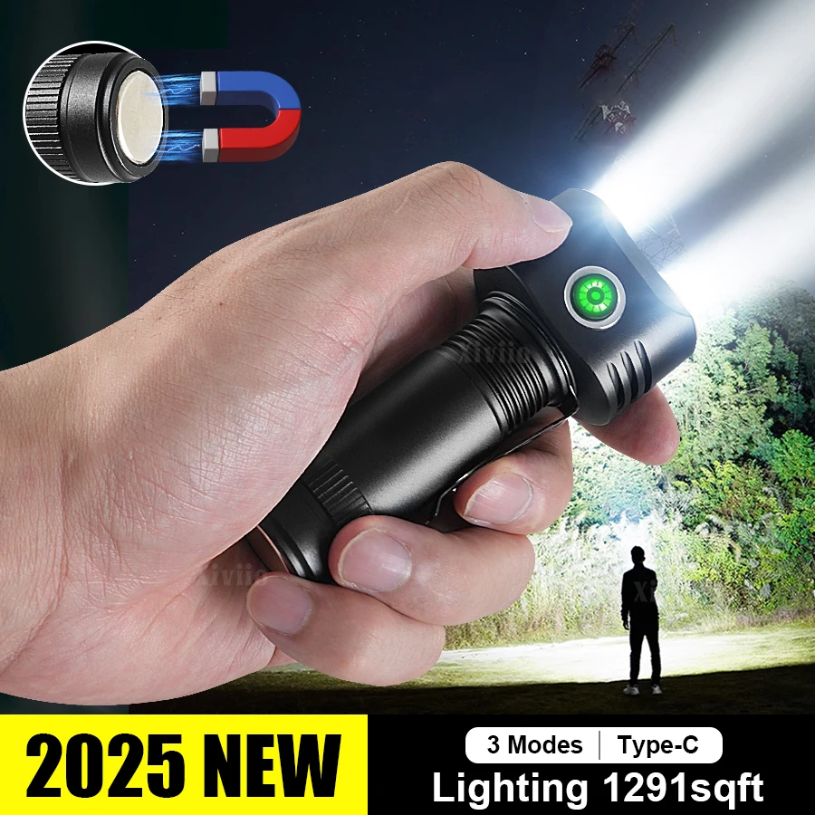 مصباح يدوي صغير محمول 6 مصابيح LED قابلة لإعادة الشحن من سبائك الألومنيوم مصابيح كاشفة صغيرة 3 أوضاع مع مشبك قلم شعلة مغناطيسية