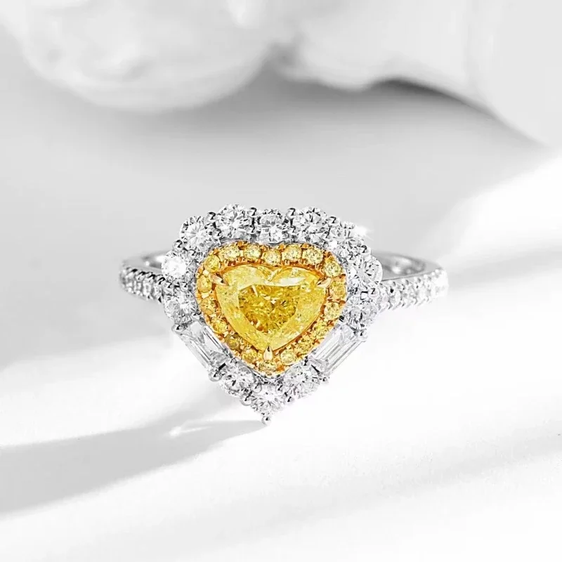 Heart 2.0 Carat Yellow Diamond 18k Gold Ring For Women Wedding Bands Cute Romantic Engagement Gift