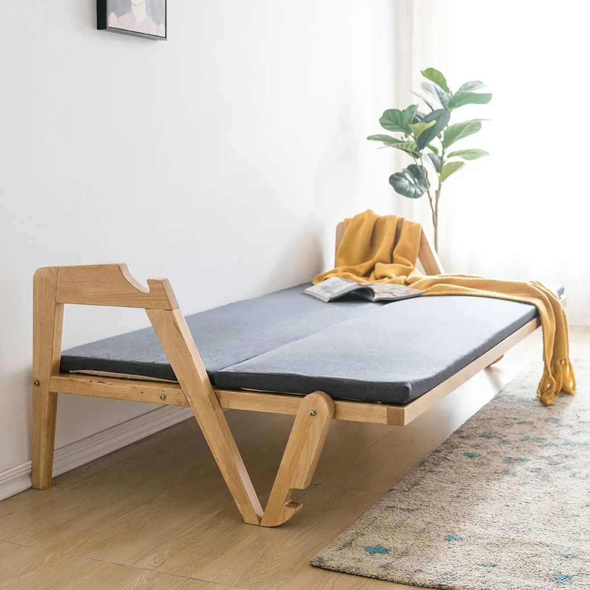 

Solid wood folding sofa bed, dual-purpose small apartment, multi-functional home, extendable single bed, study, balcony