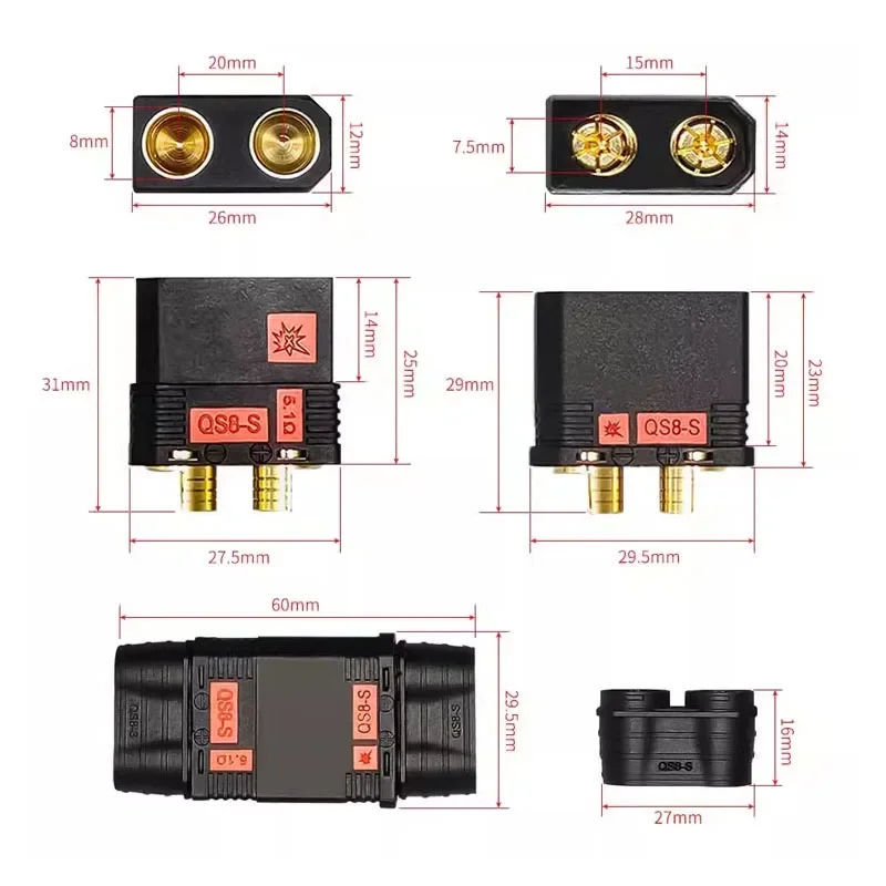 QS8-S QS10-S Anti Ignition Plug Model Airplane Electric Motorcycle Battery Connector Copper Nose Crop Drone 6/8AWG Silicone Wire