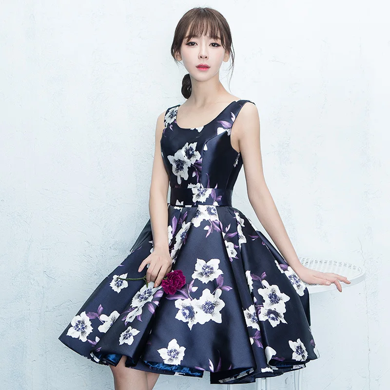 NBFENFA Evening Dresses 2024 New Summer Fashion Korean Version Short Sweet Girl Party Slim Dress Printed Satin Ball Gown