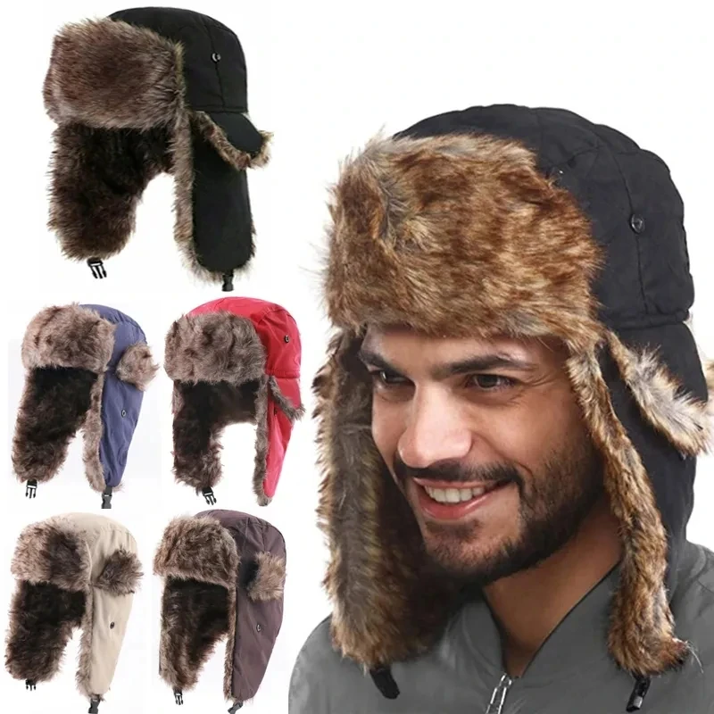 Mens Women Unisex Warm Trapper Aviator Trooper Earflap Winter Flaps Ski Hat New Hats Russian Ski Hat Faux Fur Hats