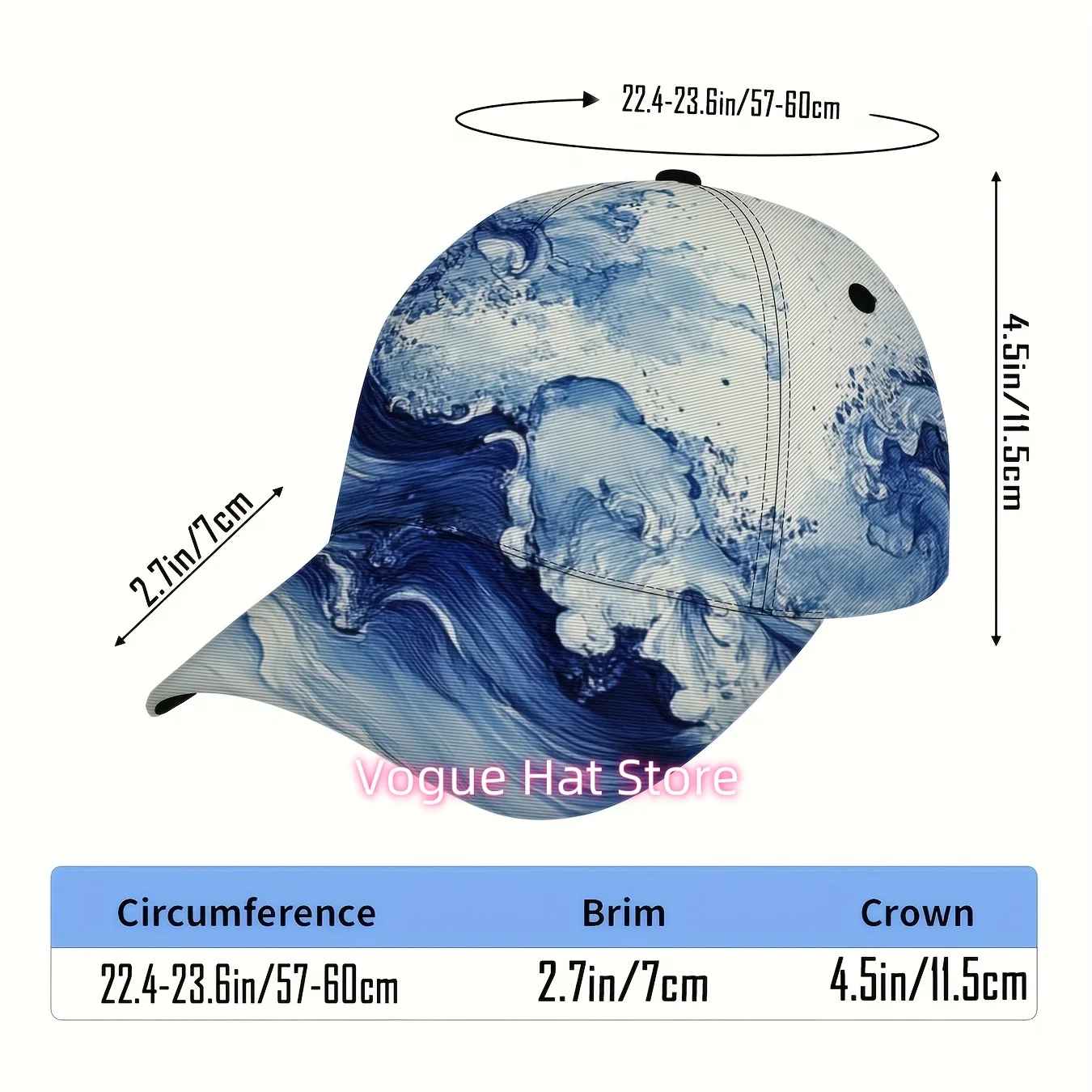 1pc Artistic Wave In Motion Blue Tones Printed Duckbill Cap, Suitable for Both Men And Women with Breathability, Adjustable Size