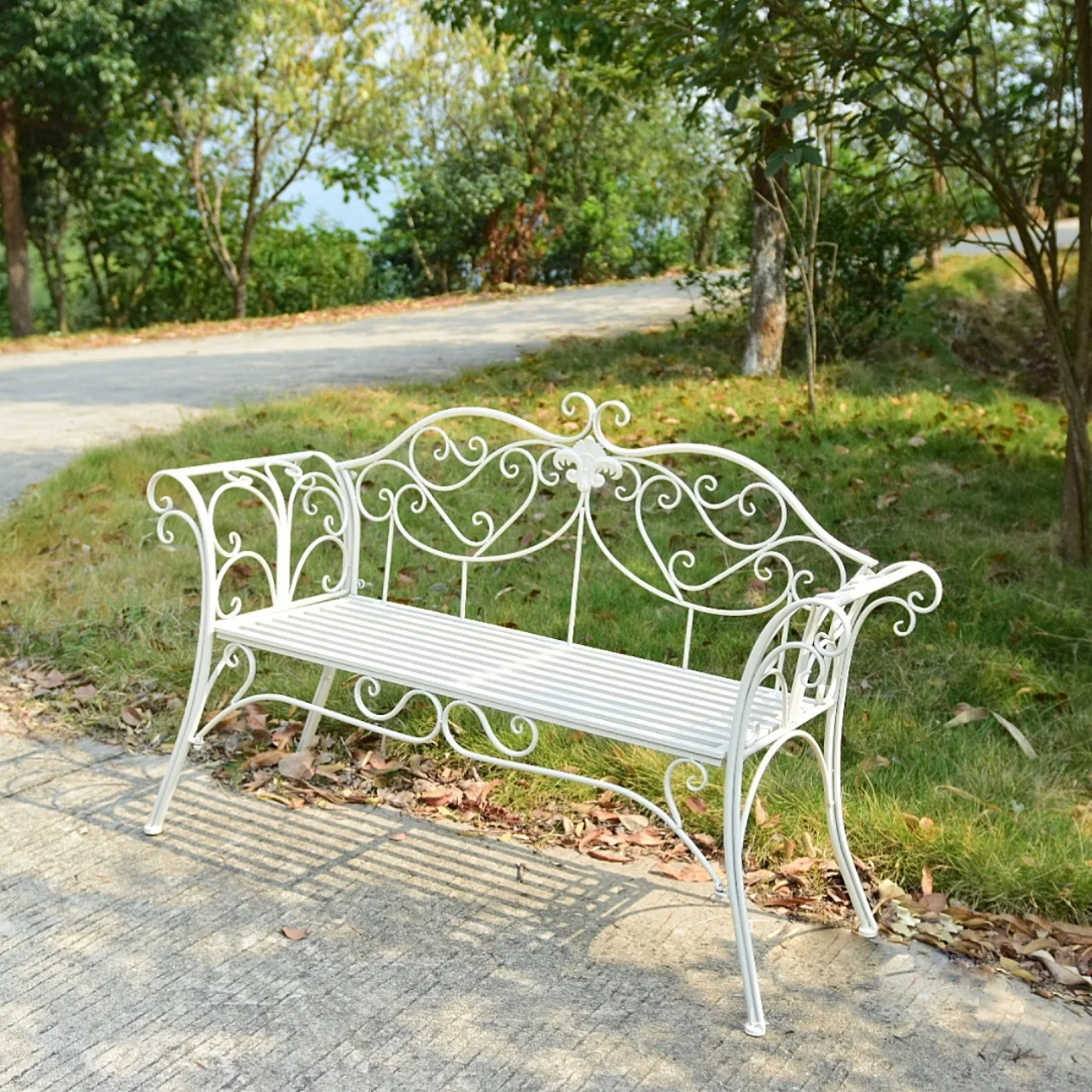 Country Iron Double Chair Bench Villa Garden Courtyard Decoration Leisure Chair Park Outdoor Backrest Chair