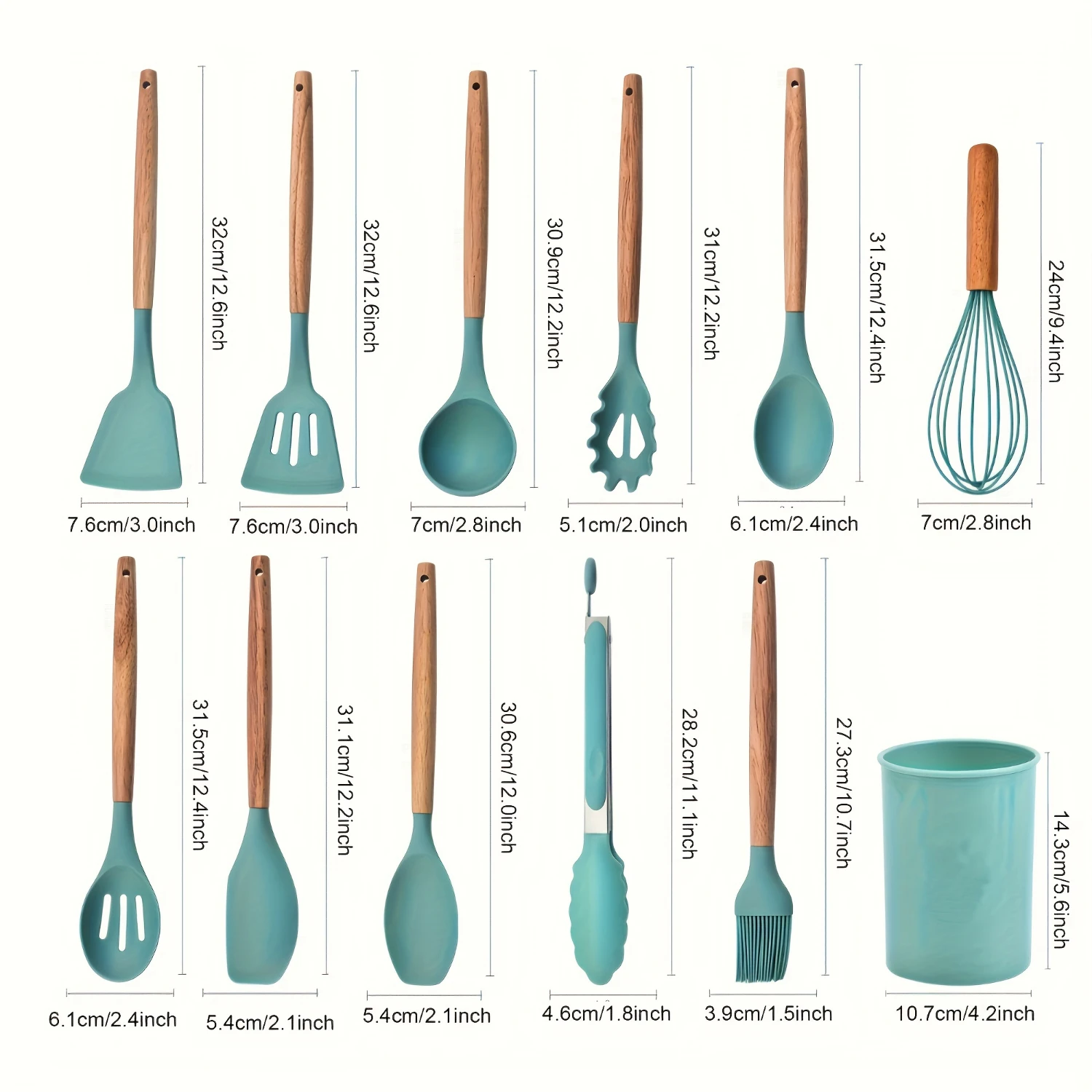 Silicone Cooking Utensils Set with Wooden Handle, Non-stick Pot Tools, Heat Resistant Turner, Tongs, Spatula, Spoon, Oil Brush,
