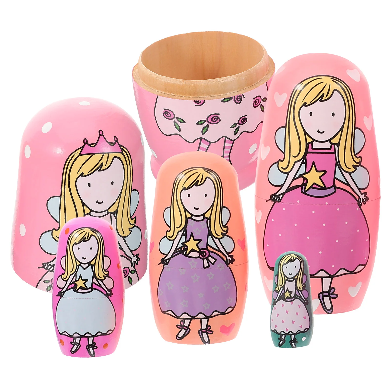 5 Pcs Girl Travel Stacking Matryoshka Toy Wooden Russian Nested Dolls Ornaments