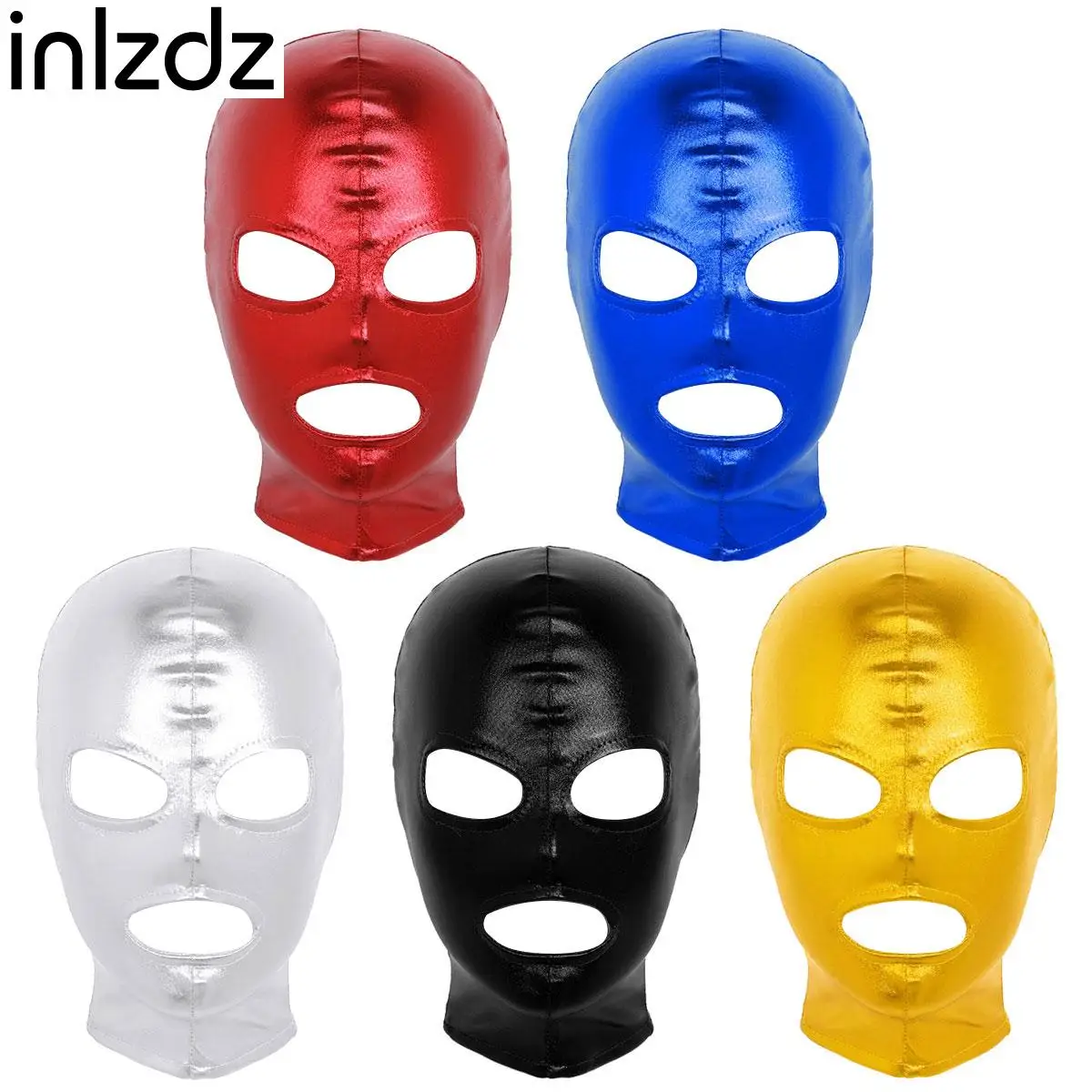 Unisex Mens Womens Mask Adult Cosplay Costume Kit Latex Shiny Metallic Headgear Full Face Mask Hood Role Play Masquerade Costume