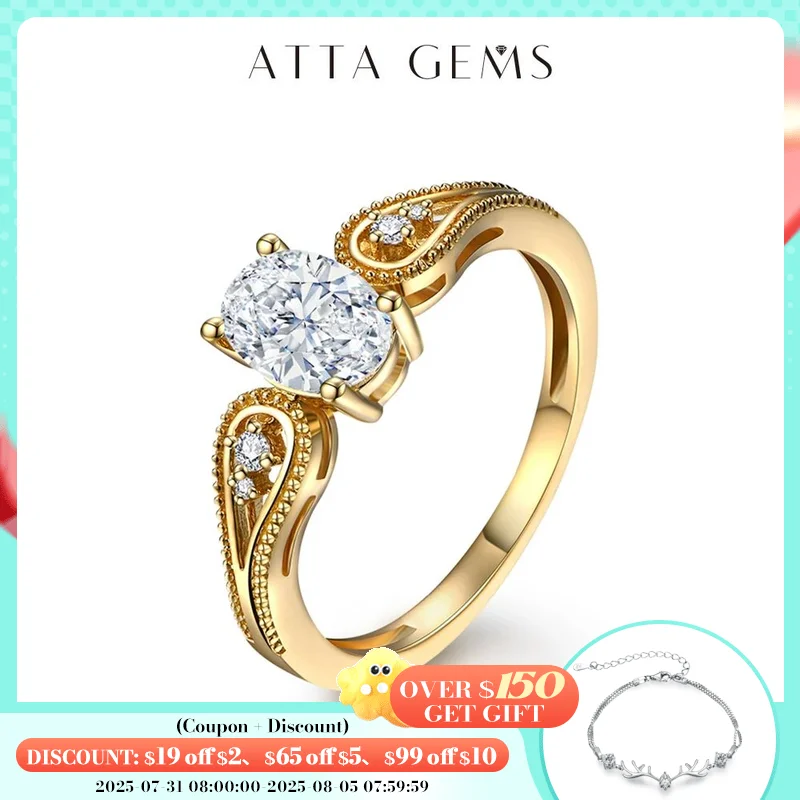 

ATTAGEMS Luxurly 0.8ct Oval Cut Moissanite Rings for Women Men Solid 18K 14K 10K Yellow Gold Set for Wedding Engagement Classic