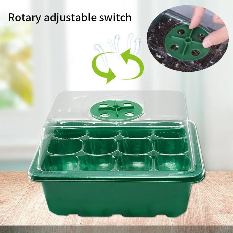 Seed Starter Tray Box Nursery Pot Seedling Germination Planter Adjustable Ventilation Humidity 12 Cell