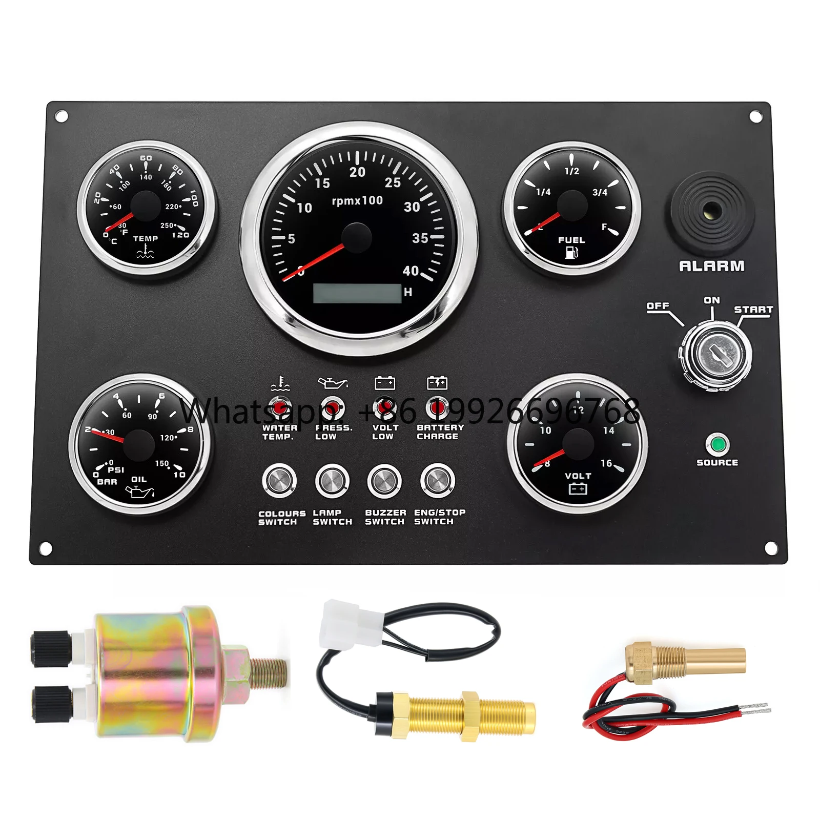

Комбинированный приборный щиток OEM 190x300 мм, 12В/24В, для автомобилей и судов, с индикаторами температуры воды и давления масла