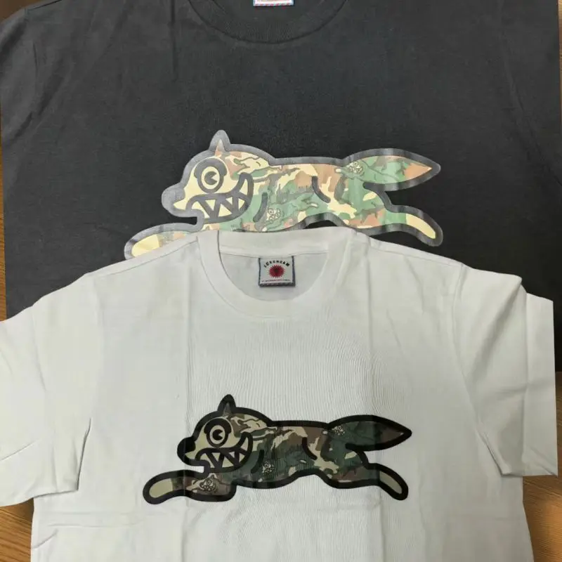 

ICECREAM Tshirt Green Camouflage Contrast Cartoon Flying Dog Print Short Sleeve Black White Loose Men Women Streetwear Tops