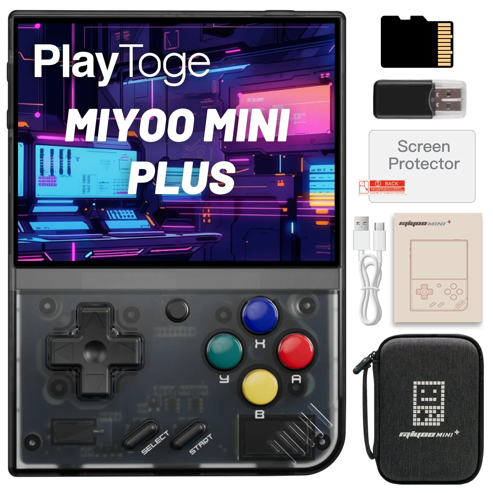 Miyoo Mini Plus Handheld Game Console, 3.5 Inch IPS 640x480 Screen, Support External TF Card, 3000mAh Battery