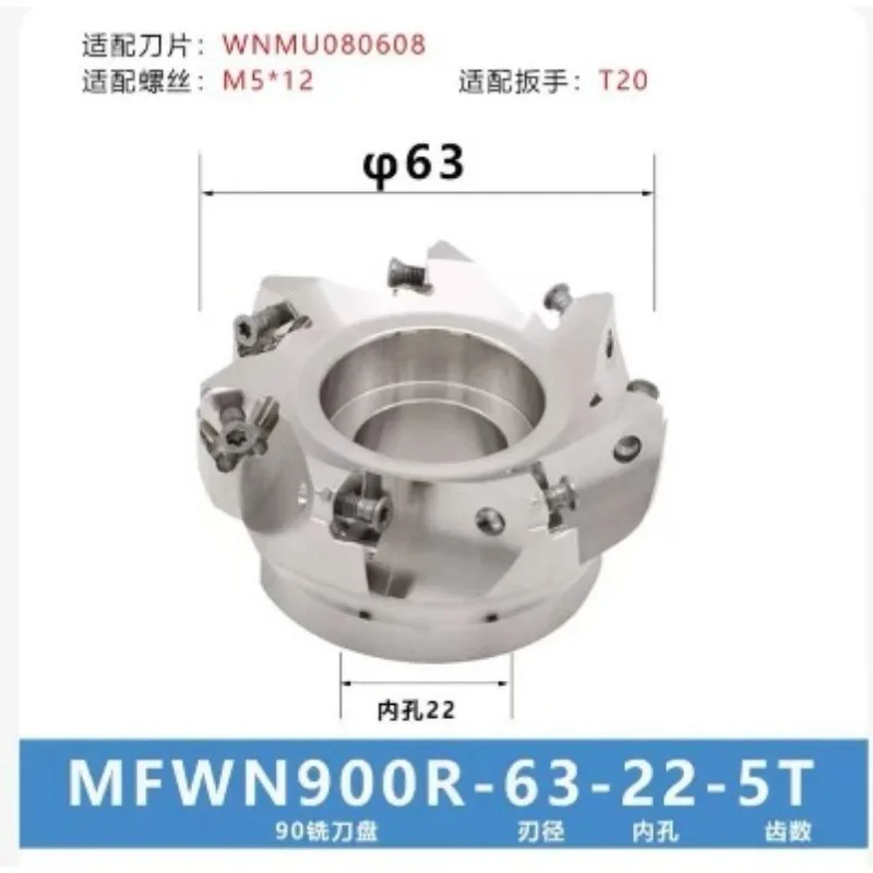 For 90 Degree Double-sided Hexagon WNMU080608 Insert Heavy Cutting Fast Forward To Open Rough Right Angle Plane  Milling Cutter