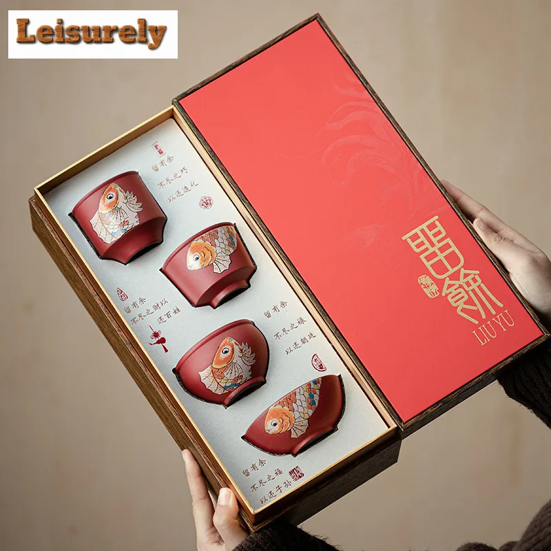 

Red Festive New Year Fish Tea Set Complete Set Handmade Tea Ceremony Set Teapot And Tea Cup Set Teaware Accessories Ornaments