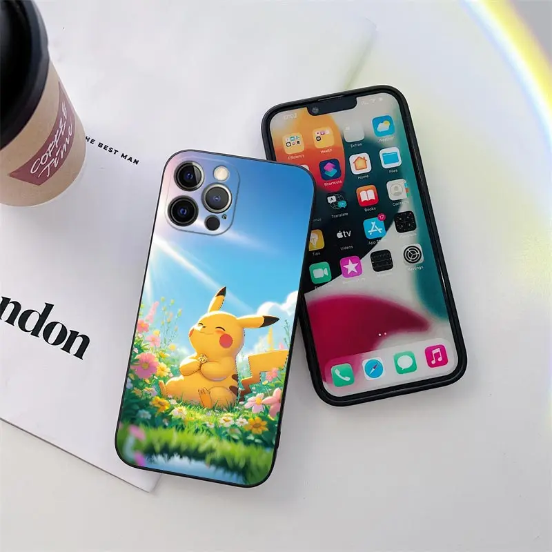 Pikachu Eevee Sunlight Pokemon Anime Phone Case for iPhone 11 15 Pro Max Case Coque 14 Plus 13 Pro 12 11 XS XR 7 8 SE Soft Cover