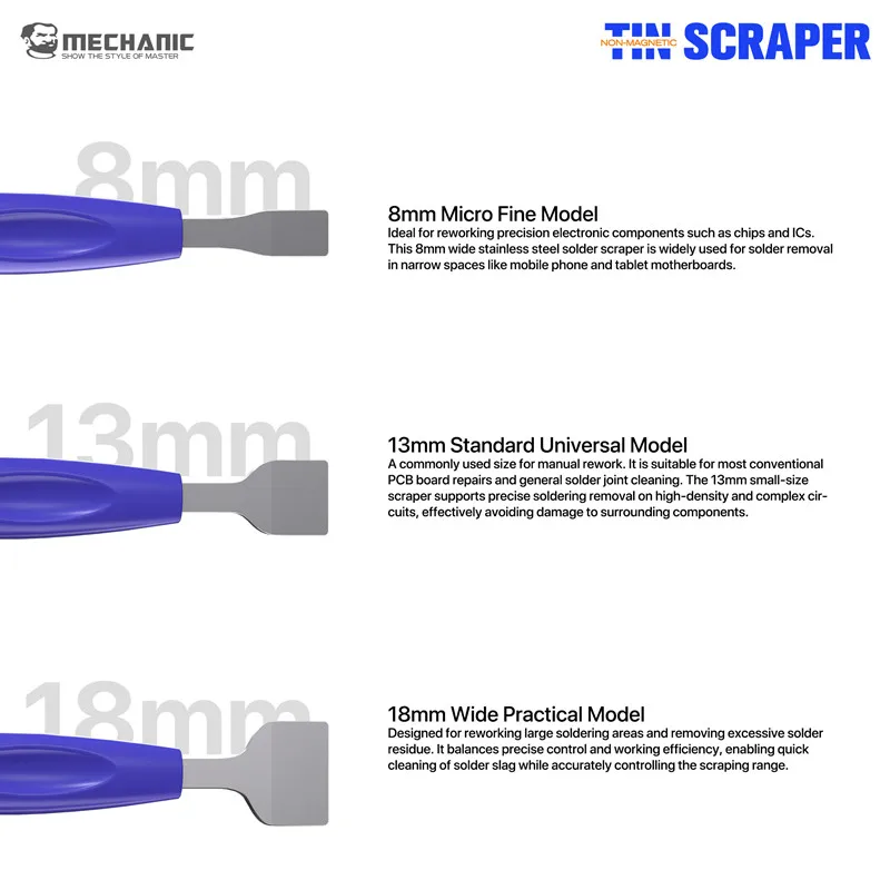 MECHANIC TS3 3in1 Non-Magnetic Tin Scraper Set - 8/13/18mm for Mobile Phone Repair Solder Paste Scraper for Phone PCB Repair