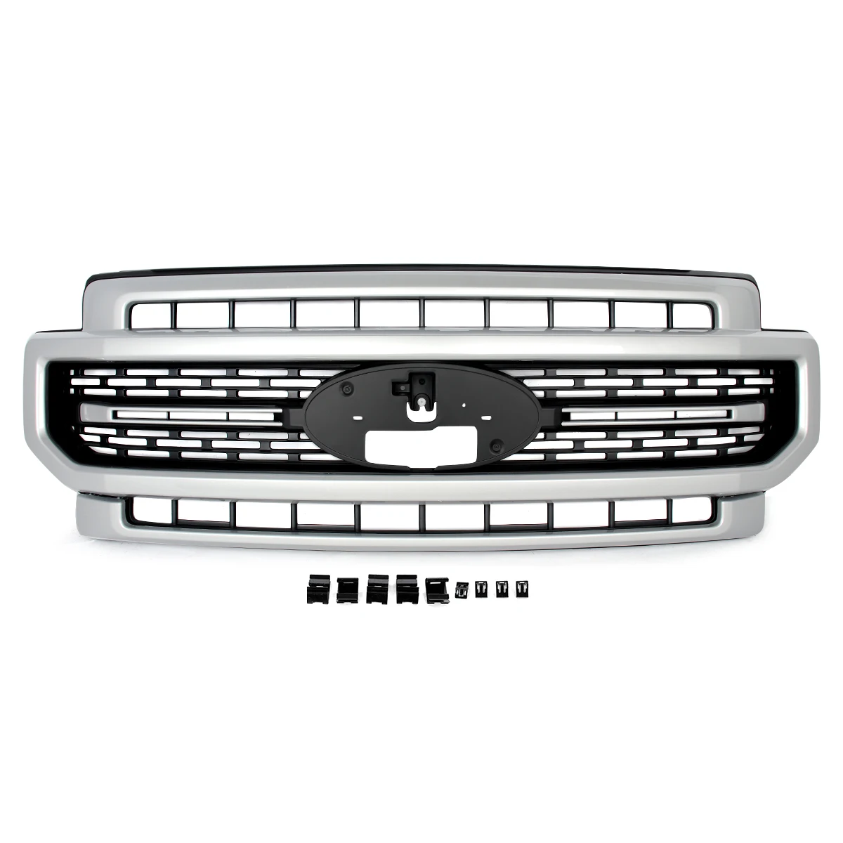 Front Bumper Upper Grille Silver For 2020-2022 F250 F350 Lariat Sport Super Duty Front Mesh Grill Modified Grille LC3Z-8200-HA