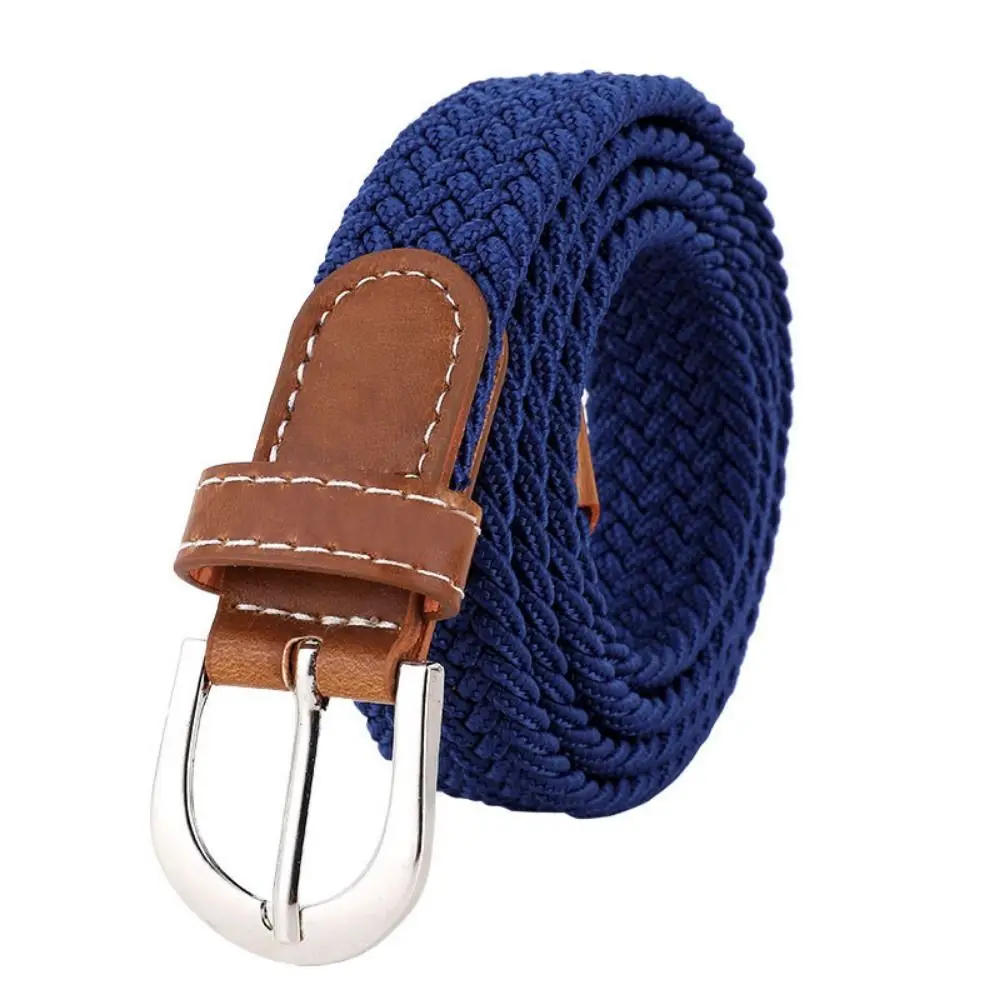 Multicolored Canvas Woven Belt Knitted Thin Alloy Pin Buckle Elastic Waistband Adjustable Punch Free Stretch Waist Belts Pants