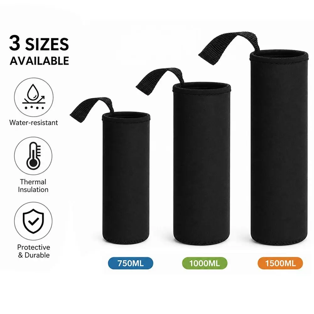 Durable 750/1000/1500ML Insulated Bottle Carrier Black Portable Cup Sleeve Mug Bottle Case