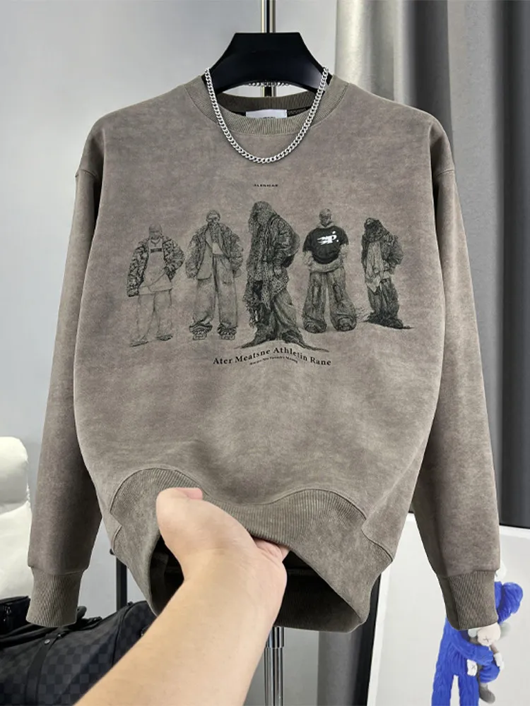 

Thickened Fleece Hoodie Men's Casual Long Sleeve round Neck T-Shirt Fashionable All-Match Streetwear Standard Fit Daily Wear
