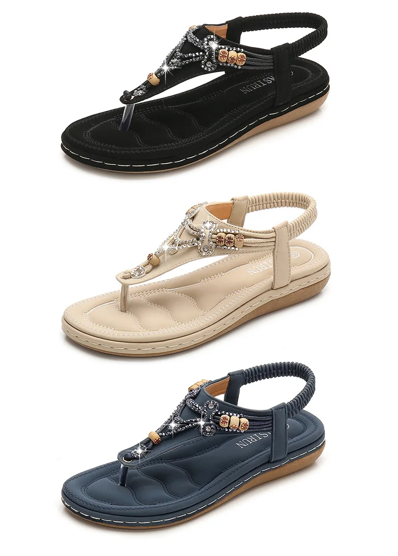 

Vintage women's sandals, new style, toe-clamping women's sandals, beaded rhinestone sandals, wedge heels shoes for women