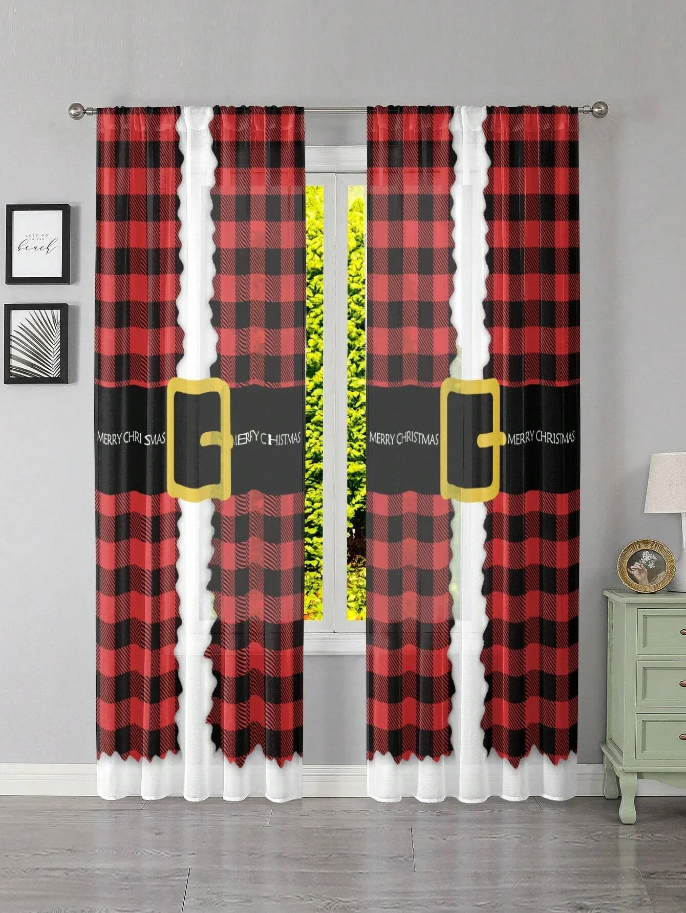 

Red&black Checkered Santa Claus Curtains for Living Room Curtains for Bedroom Window Treatment Custom Made Blinds Finished Drape