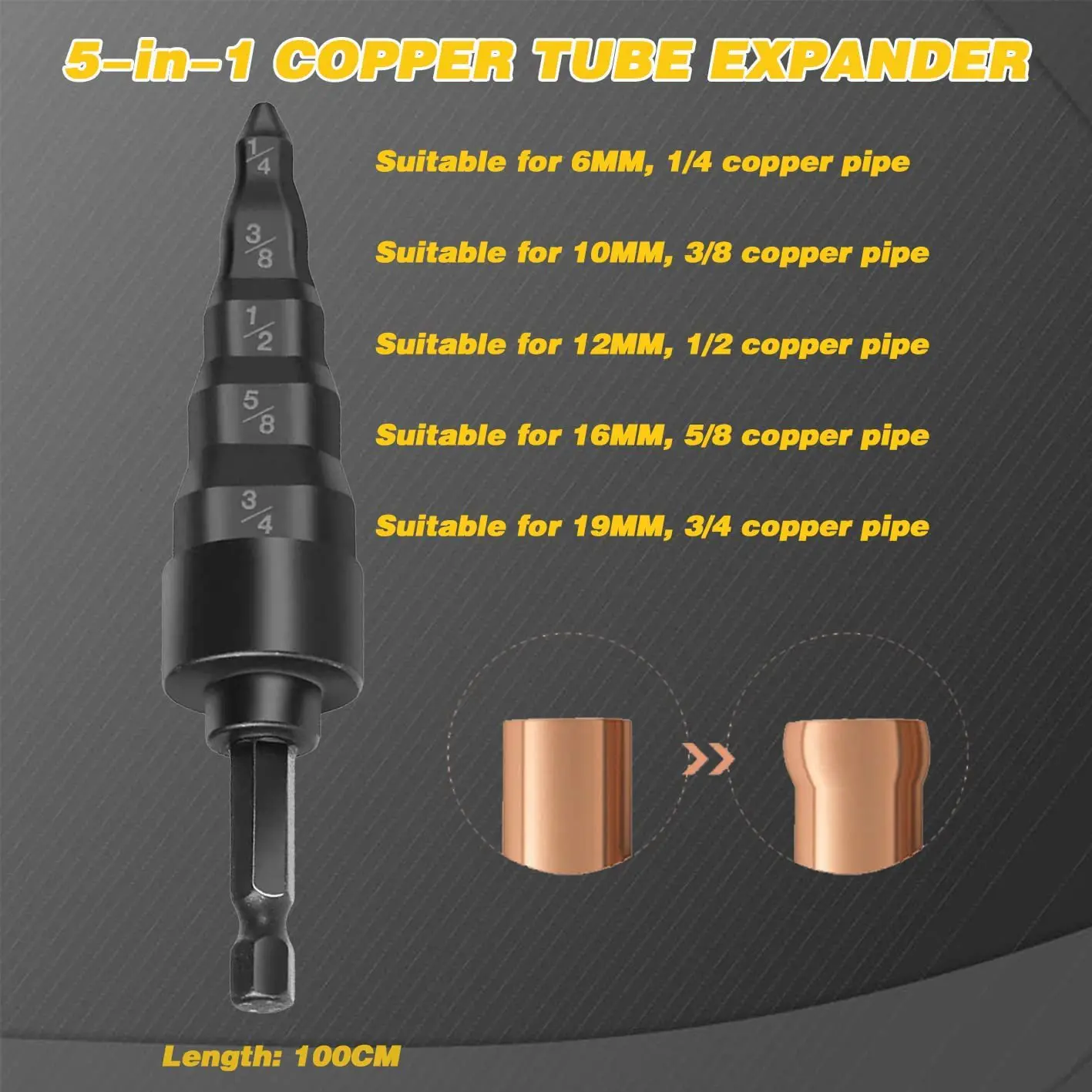 SMARLAN 5 in 1 Copper Tube Expander Pipe Expander Dril Electric Repair Support Swaging Tool Drill Bit Expander Flaring Tools AA+